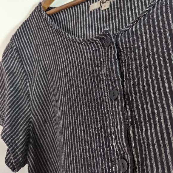 SALE LIMITED TIME Flax Top Short Sleeve Stripe Black Linen Tunic Lagenlook - Picture 13 of 13